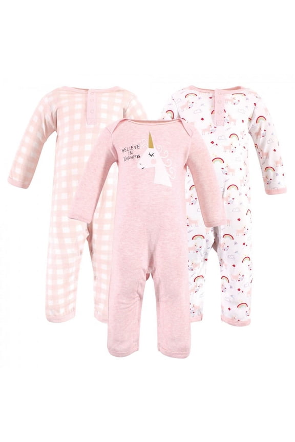 Baby Girl Cotton Coveralls 3pk, Unicorn, 3-6 Months