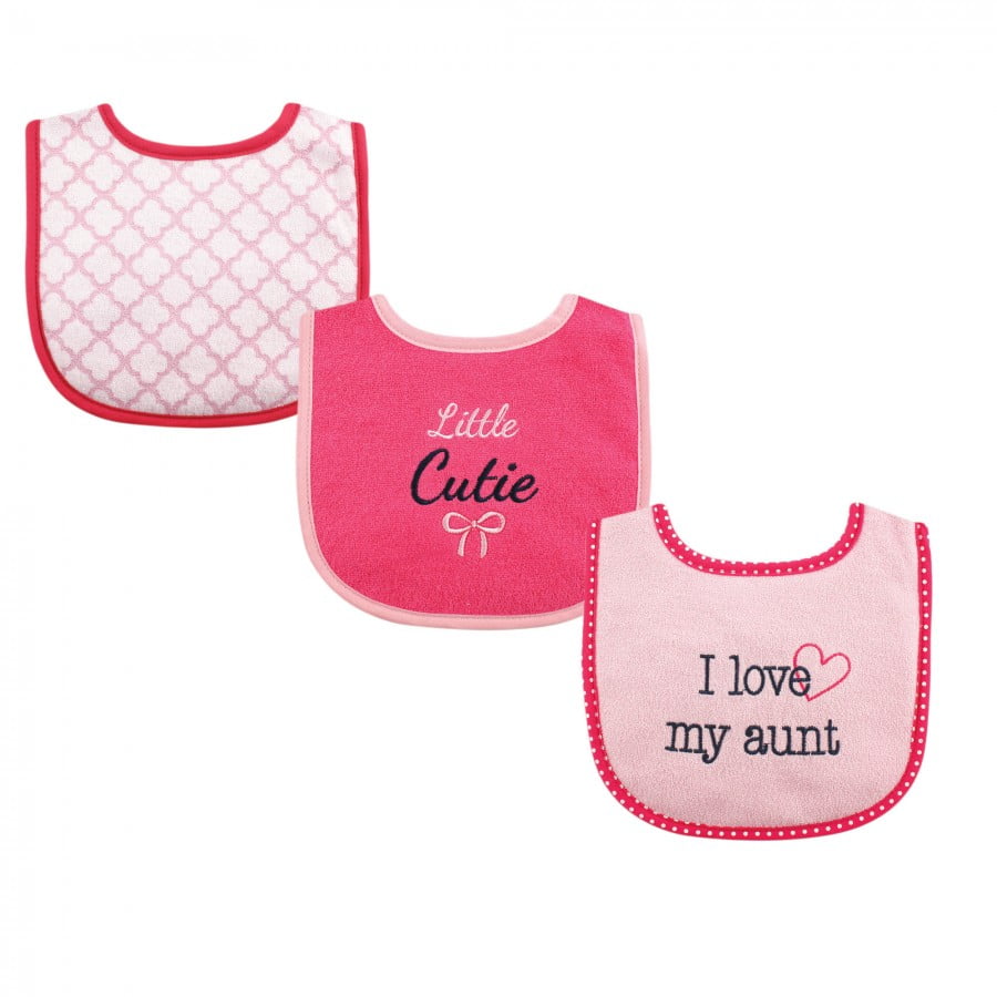 Luvable Friends Baby Girl Cotton Drooler Bibs with Fiber Filling 3pk, Girl  Aunt, One Size