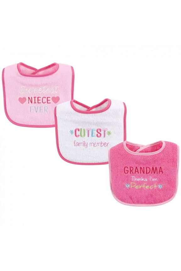 Baby Girl Cotton Drooler Bibs with Fiber Filling 3pk, Girl Family, One Size