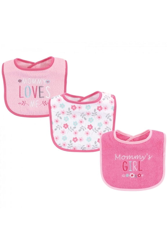 Baby Girl Cotton Drooler Bibs with Fiber Filling 3pk, Girl Mommy, One Size
