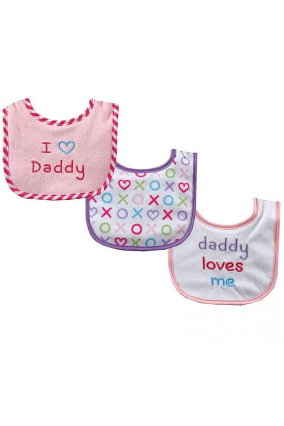 Baby Girl Cotton Drooler Bibs with Fiber Filling 3pk, Pink Dad, One Size