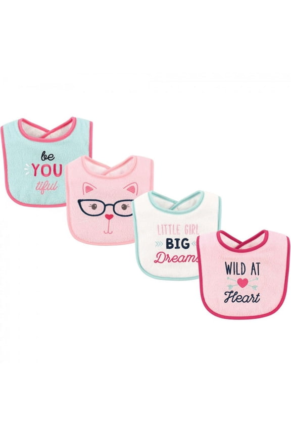 Baby Girl Cotton Drooler Bibs with Fiber Filling 4pk, Heart, One Size