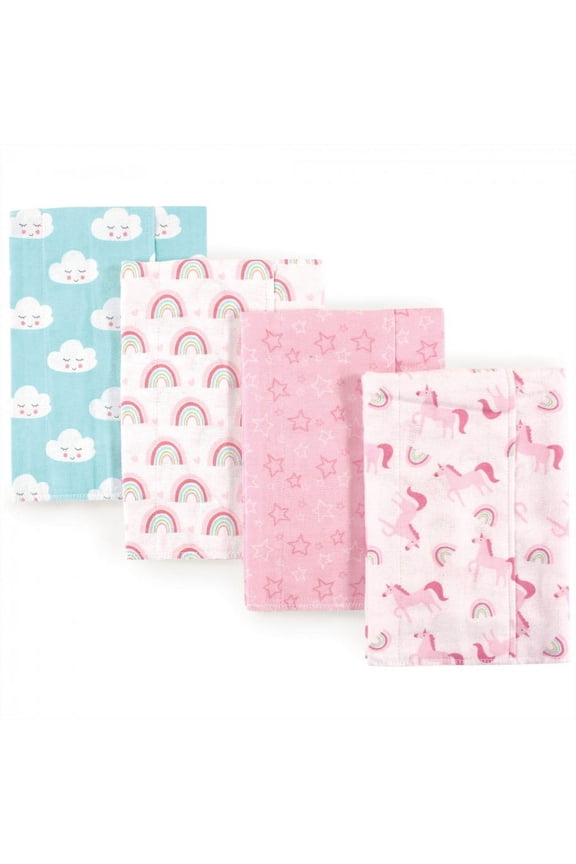 Baby Girl Cotton Flannel Burp Cloths 4pk, Rainbow, One Size