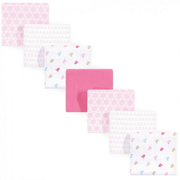 Luvable Friends Baby Girl Cotton Flannel Receiving Blankets, Birdies 7-Pack, One Size