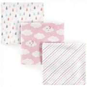 Luvable Friends Baby Girl Cotton Flannel Receiving Blankets, Girl Clouds 3-Pack, One Size