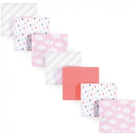 Luvable Friends Baby Girl Cotton Flannel Receiving Blankets, Girl Clouds 7-Pack, One Size