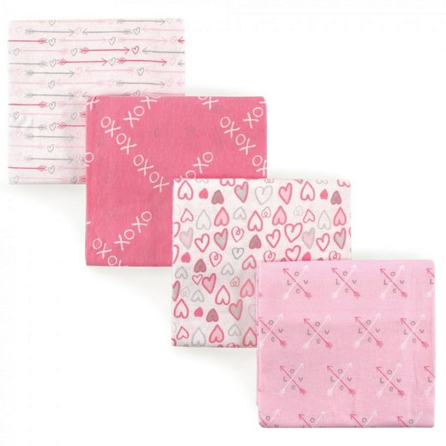 Luvable Friends Baby Girl Cotton Flannel Receiving Blankets, Love 4