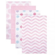 Luvable Friends Baby Girl Cotton Flannel Receiving Blankets, Pink Dots Chevron 4-Pack, One Size