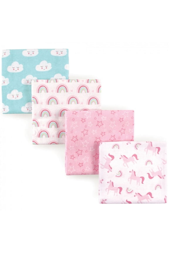 Unisex Baby Cotton Poly Flannel Receiving Blankets, Rainbow 4-Pack, One Size