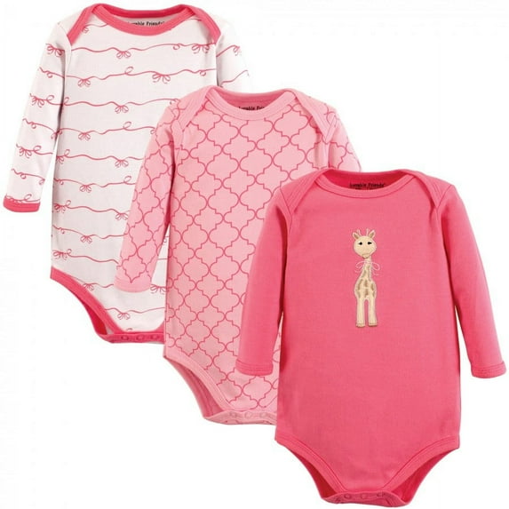 Luvable Friends Baby Girl Cotton Long-Sleeve Bodysuits 3pk, Giraffe, 9-12 Months