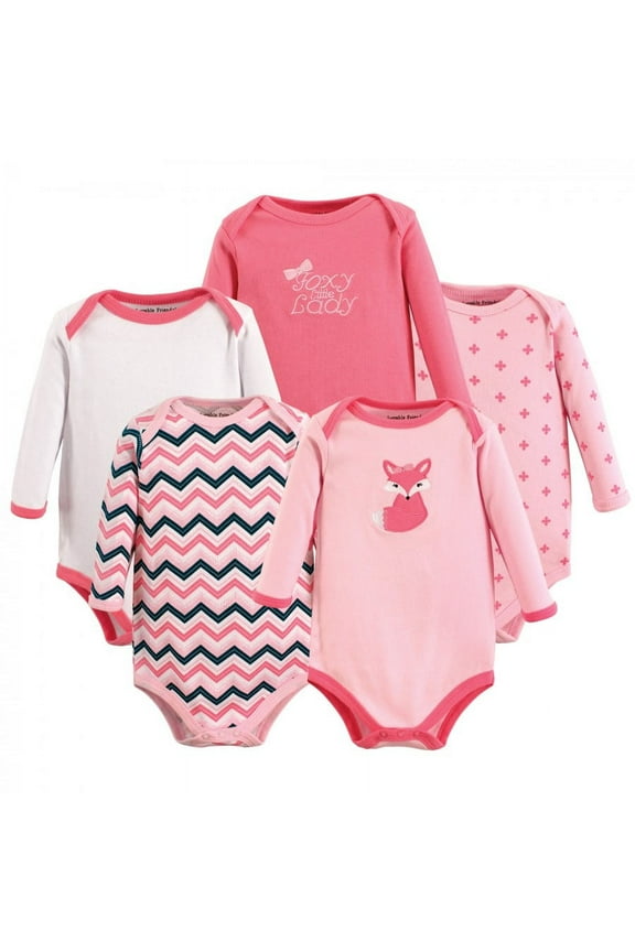 Baby Girl Cotton Long-Sleeve Bodysuits 5pk, Foxy, 3-6 Months