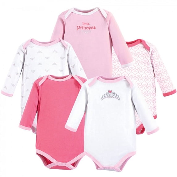 Luvable Friends Baby Girl Cotton Long-Sleeve Bodysuits 5pk, Tiara, 3-6 Months