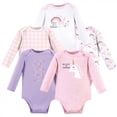 thumbnail image 1 of Luvable Friends Baby Girl Cotton Long-Sleeve Bodysuits 5pk, Unicorn, 9-12 Months, 1 of 1
