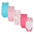 thumbnail image 1 of Luvable Friends Baby Girl Cotton Sleeveless Bodysuits 5pk, Pink, 12-18 Months, 1 of 4
