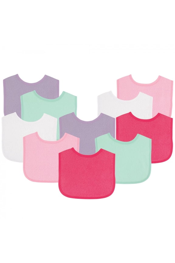 Baby Girl Cotton Terry Bibs 10pk, Girl Solid Mint, One Size