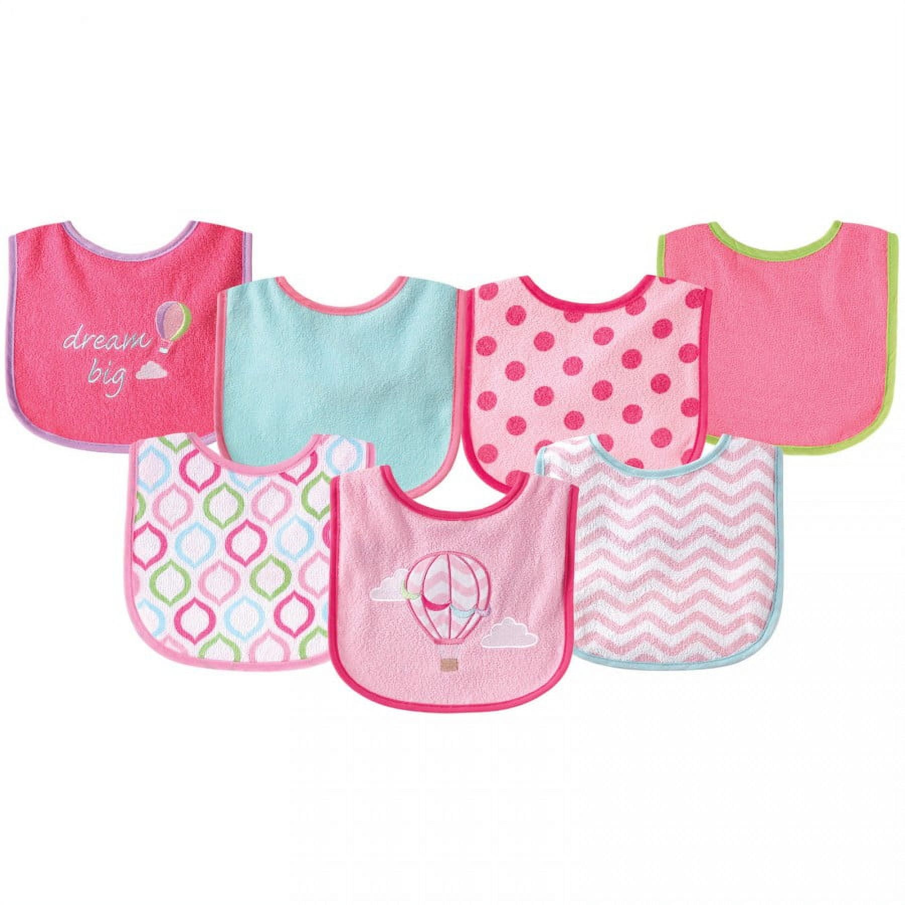 Luvable Friends Baby Girl Cotton Terry Drooler Bibs, PEVA