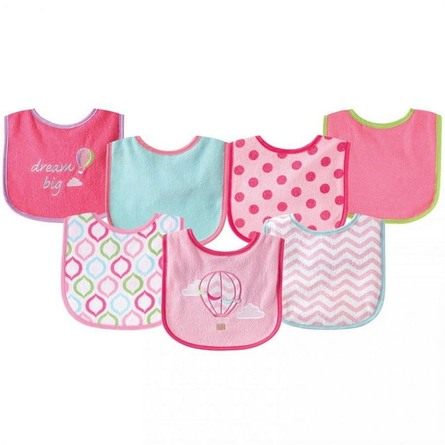 Luvable Friends Baby Girl Cotton Terry Drooler Bibs with PEVA Back 7pk ...