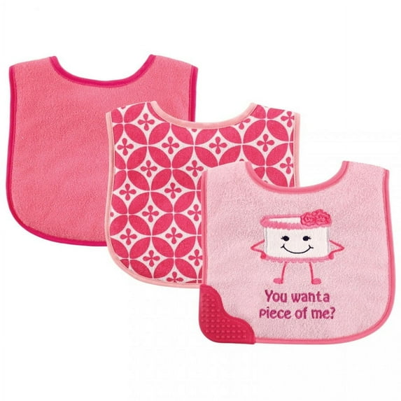 Luvable Friends Baby Girl Feeder Bibs with Teether 3pk, Cake, One Size