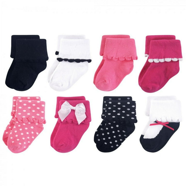 Luvable Friends Baby Girl Fun Essential Socks, Black Pink Bow,