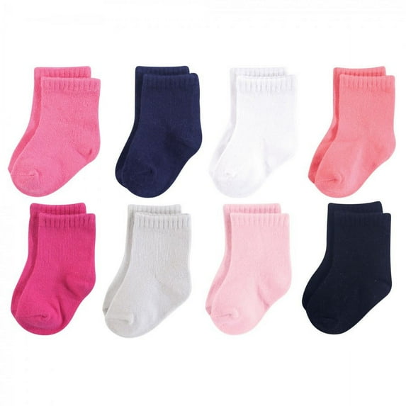 Luvable Friends Baby Girl Fun Essential Socks, Pink Black, 6-12 Months