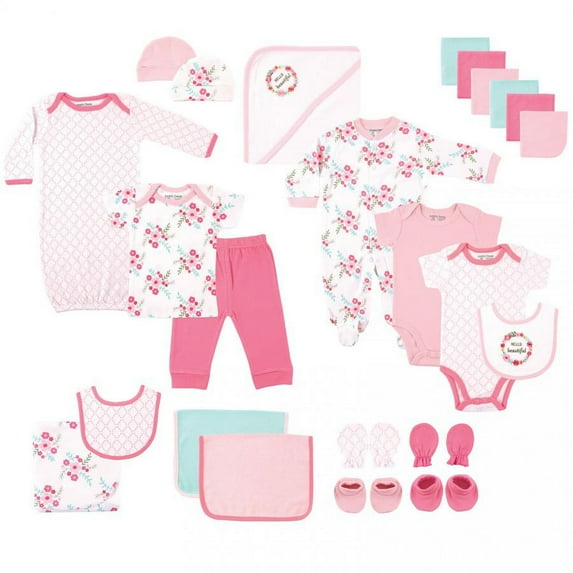 Luvable Friends Baby Girl Layette Gift Cube, Floral, 0-6 Months