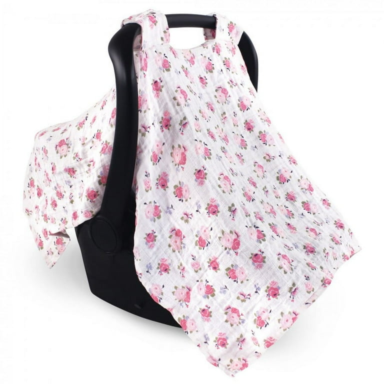 Luvable Friends Baby Girl Muslin Car Seat Canopy Floral One Size