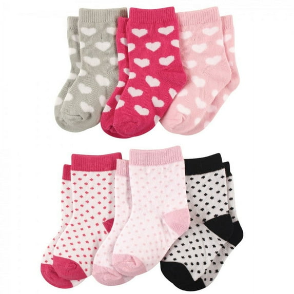 Luvable Friends Baby Girl Newborn and Baby Socks Set, Hearts Dots, 12-24 Months