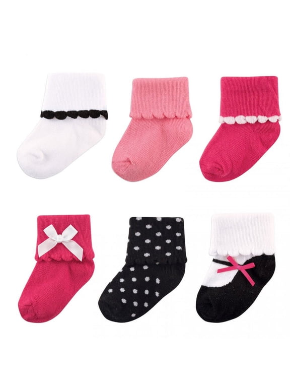 Baby Girl Newborn and Baby Socks Set, Pink Black, 0-6 Months
