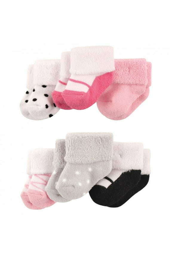 Baby Girl Newborn and Baby Socks Set, Pink Black Shoes, 0-3 Months