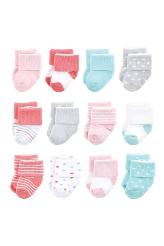 Baby Girl Newborn and Baby Terry Socks, Coral Dots 12-Pack, 0-6 Months