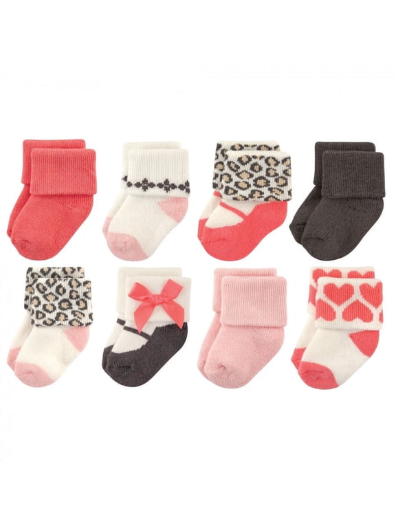 Baby Girl Newborn and Baby Terry Socks, Leopard, 0-6 Months
