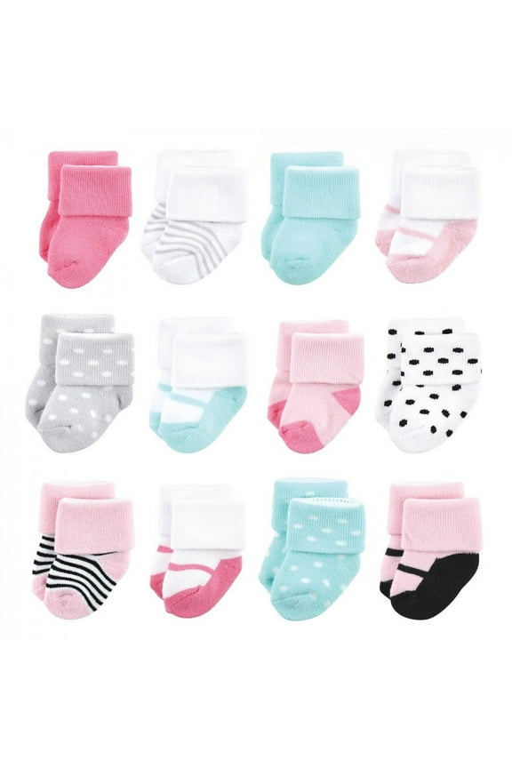 Baby Girl Newborn and Baby Terry Socks, Mint Pink Mary Janes 12-Pack, 0-6 Months