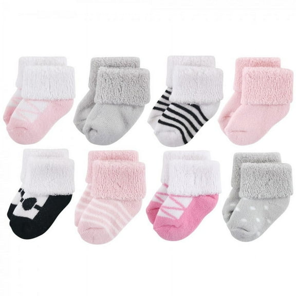 Luvable Friends Baby Girl Newborn and Baby Terry Socks, Pink Black Ballet, 6-12 Months