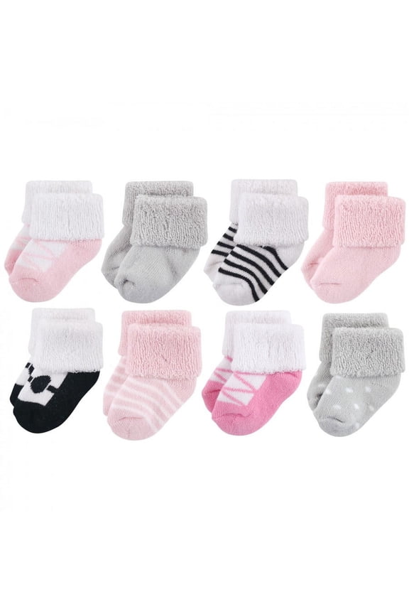 Baby Girl Newborn and Baby Terry Socks, Pink Black Ballet, 6-12 Months