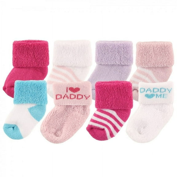 Luvable Friends Baby Girl Newborn and Baby Terry Socks, Pink Daddy, 6-12 Months
