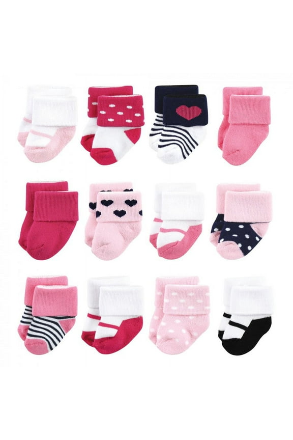 Baby Girl Newborn and Baby Terry Socks, Pink Mary Janes 12-Pack, 0-6 Months