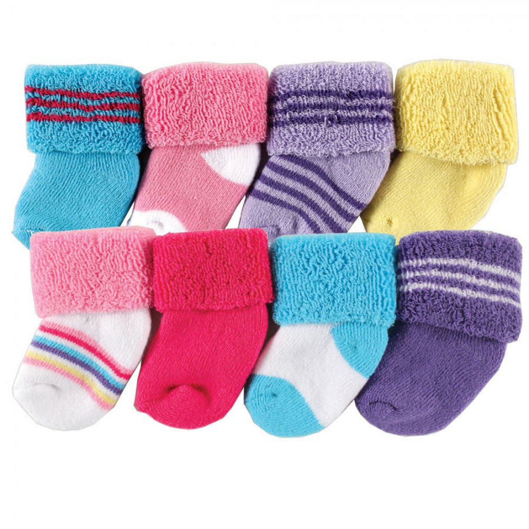 Luvable Friends Baby Girl Newborn and Baby Terry Socks, Pink Purple, 6-12 Months