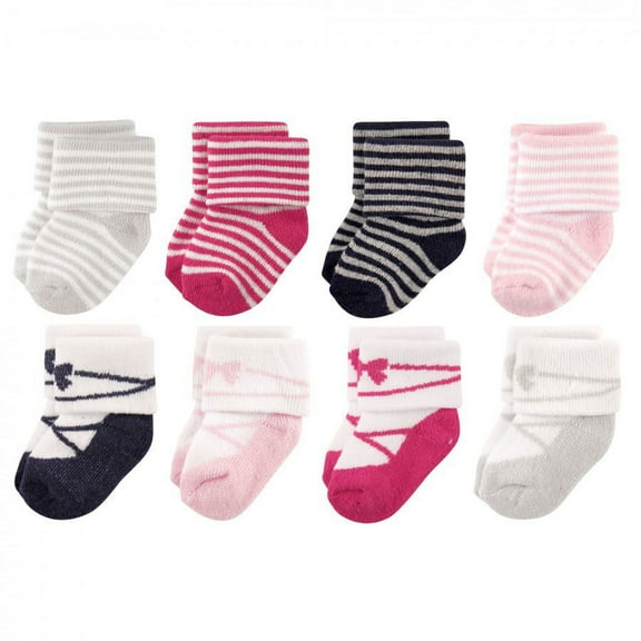 Luvable Friends Baby Girl Newborn and Baby Terry Socks, Stripe Ballet, 0-6 Months