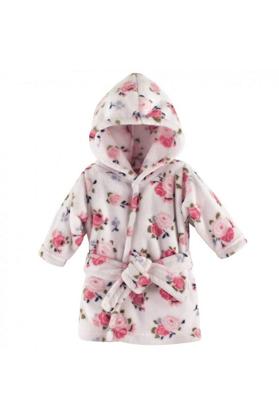 Baby Girl Plush Bathrobe, Floral, 0-9M
