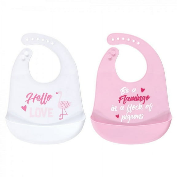 Luvable Friends Baby Girl Silicone Bibs 2pk, Flamingo Love, One Size