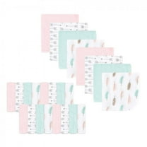 Luvable Friends Baby Girl Super Soft Bundle Washcloths, Girl Feathers, One Size