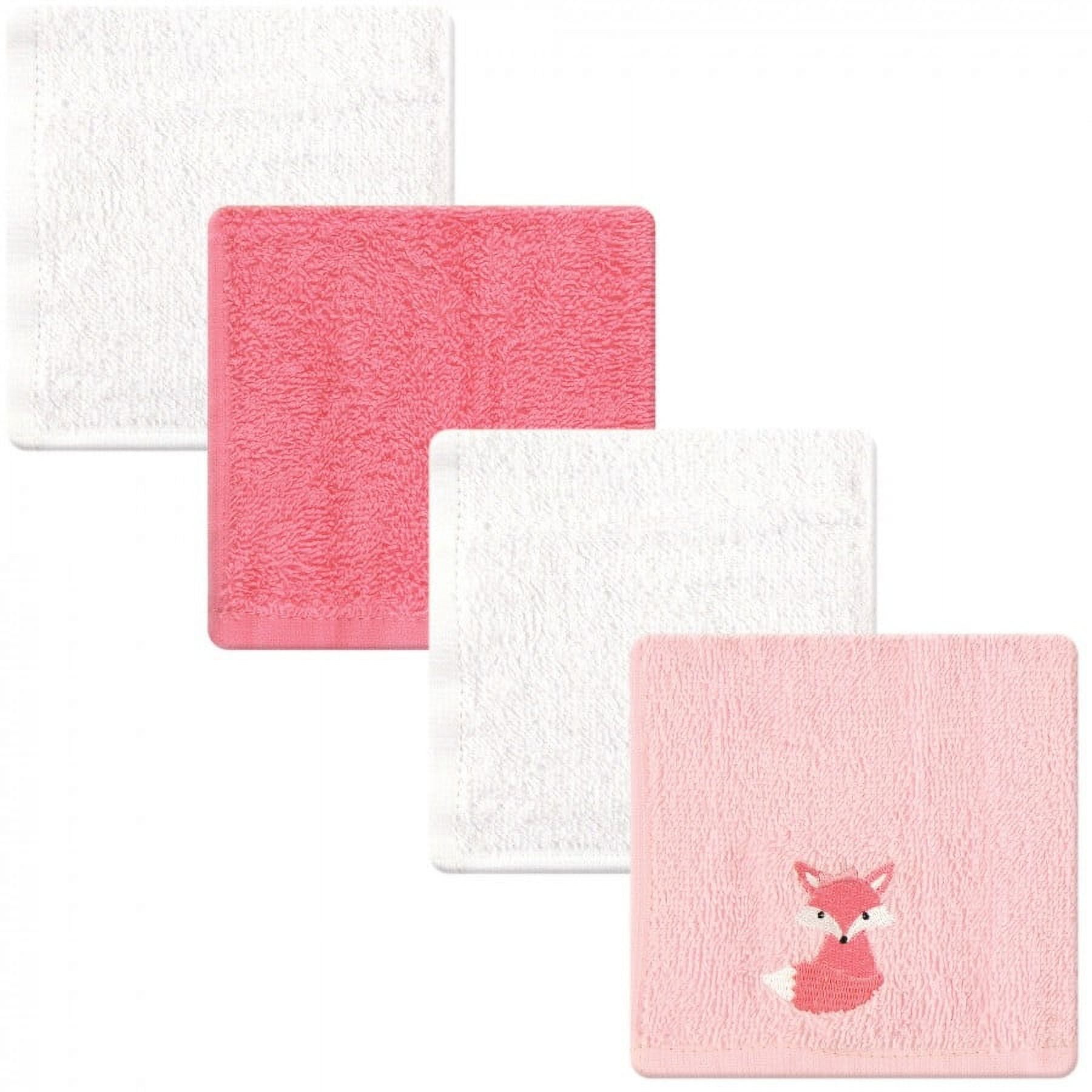 Oversized Pink and White Cotton Hooded Baby Washcloth Set