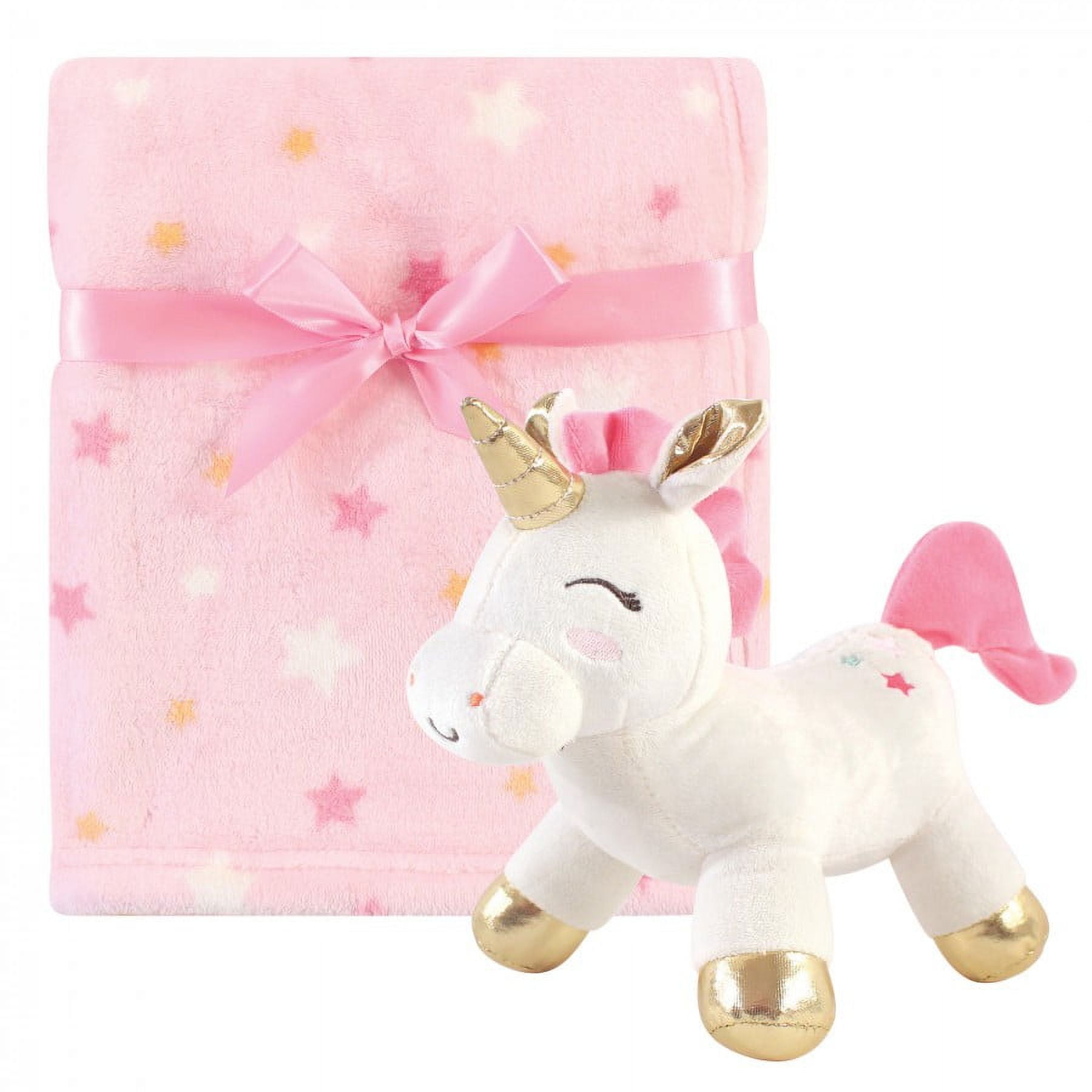 Pink Unicorn Themed Baby Blanket and Plush Toy Set