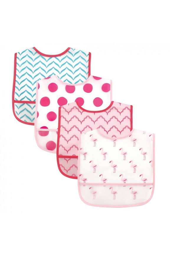 Baby Girl Waterproof PEVA Bibs 4pk, Flamingo, One Size