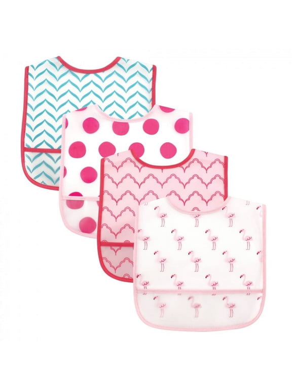 Baby Girl Waterproof PEVA Bibs 4pk, Flamingo, One Size