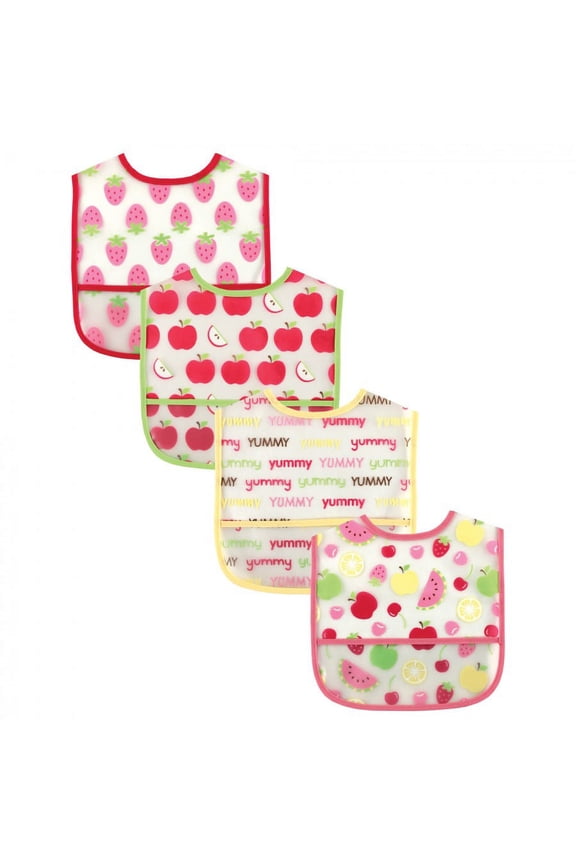 Baby Girl Waterproof PEVA Bibs 4pk, Pink, One Size