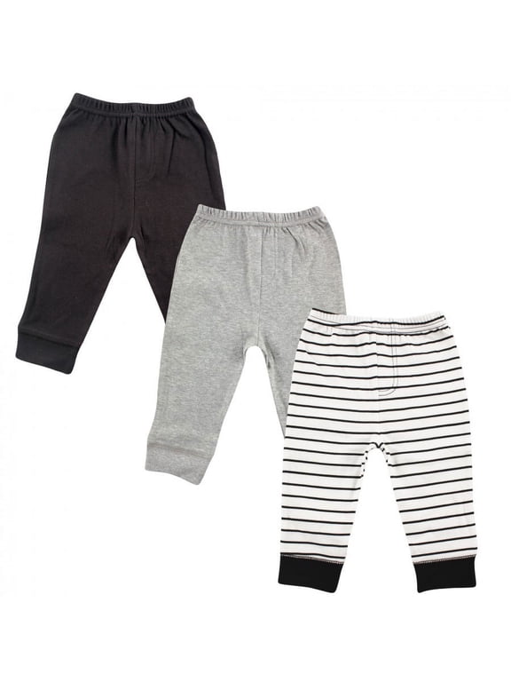 Baby and Toddler Boy Cotton Pants 3pk, Black Stripe, 0-3 Months