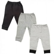 Luvable Friends Baby and Toddler Boy Cotton Pants 3pk, Black Stripe, 3-6 Months