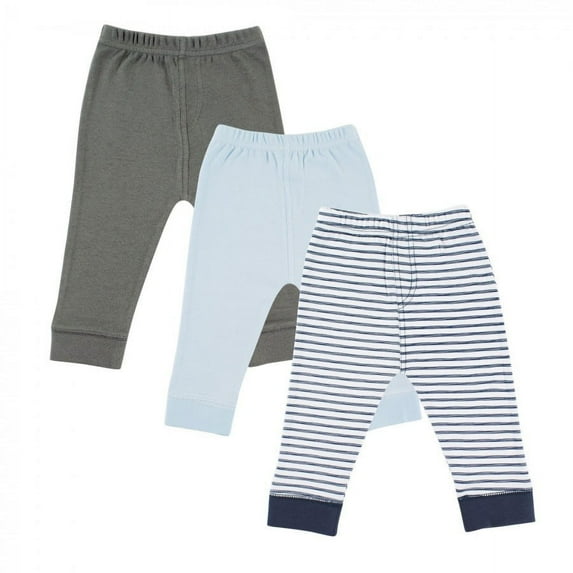 Luvable Friends Baby and Toddler Boy Cotton Pants 3pk, Navy Stripe, 6-9 Months