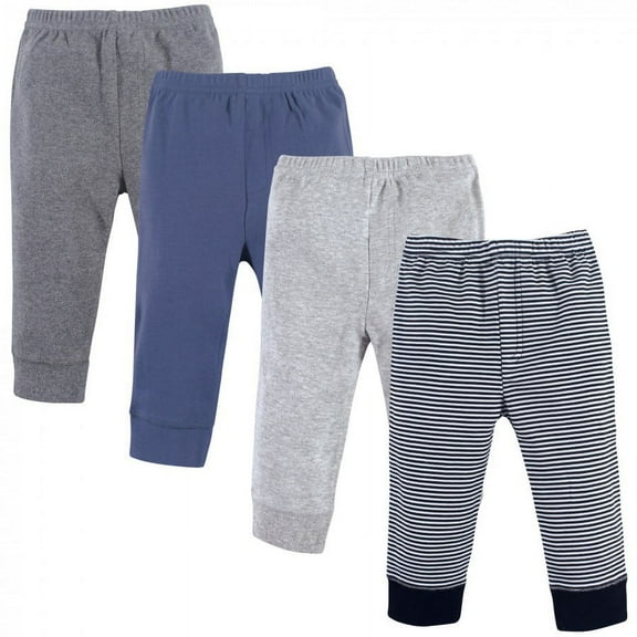 Luvable Friends Baby and Toddler Boy Cotton Pants 4pk, Black Stripe 4-Pack, 0-3 Months